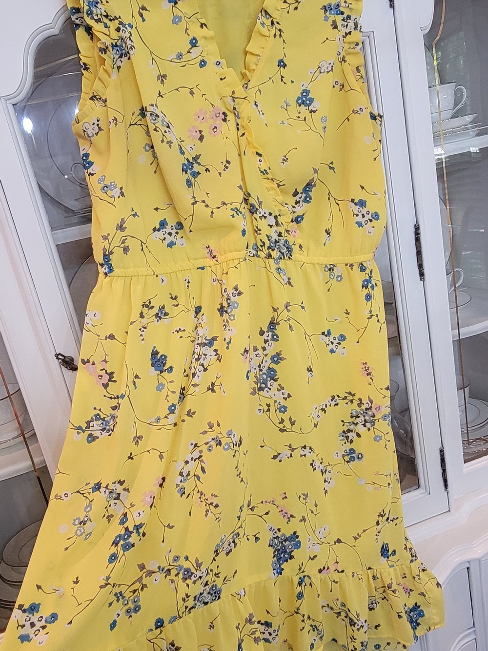 LOFT Yellow Sleeveless Dress with Subtle Floral Detail